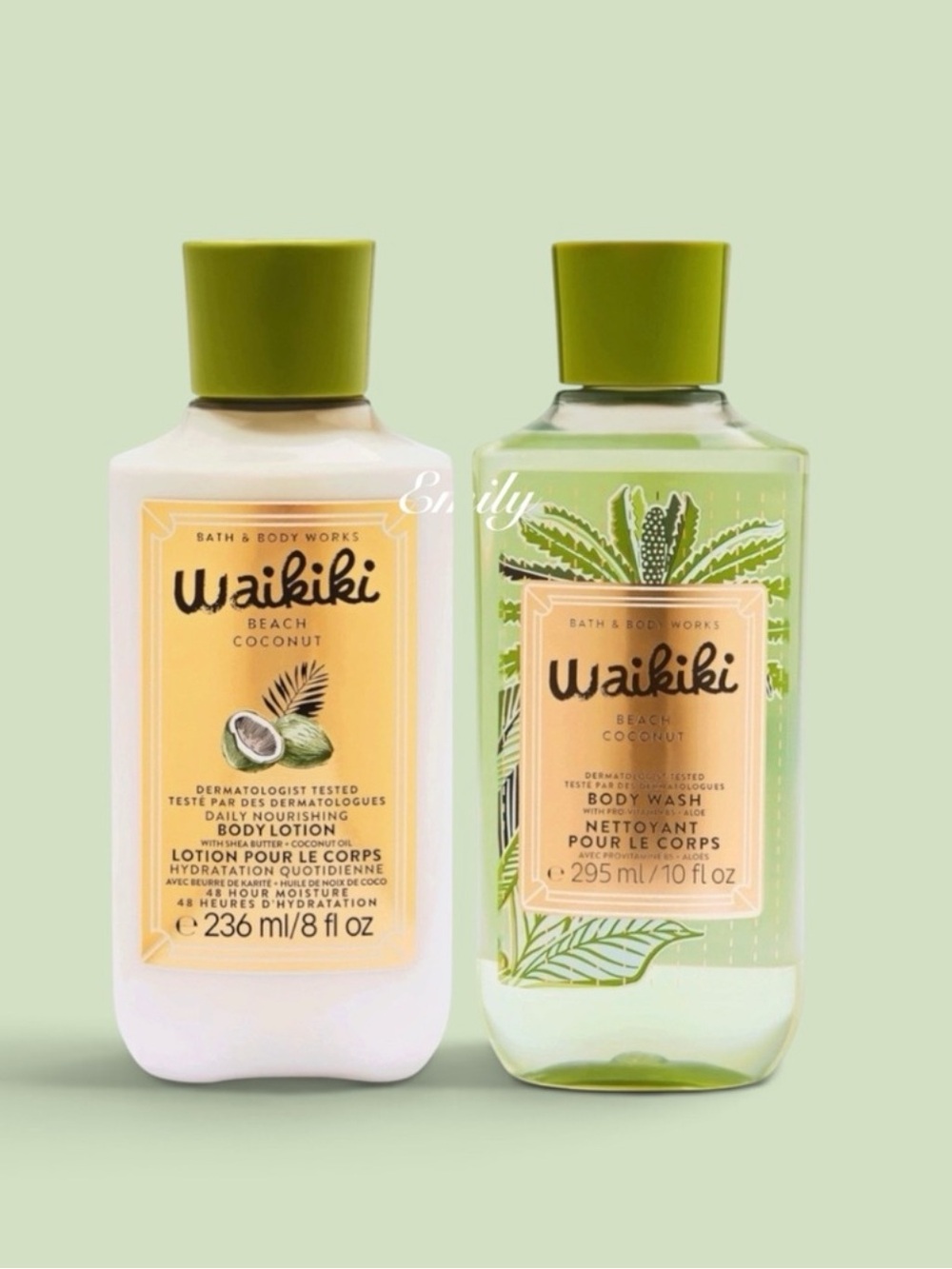 Bath & Body Works WAIKIKI BEACH COCONUT Full Size Lotion & Body Wash Set